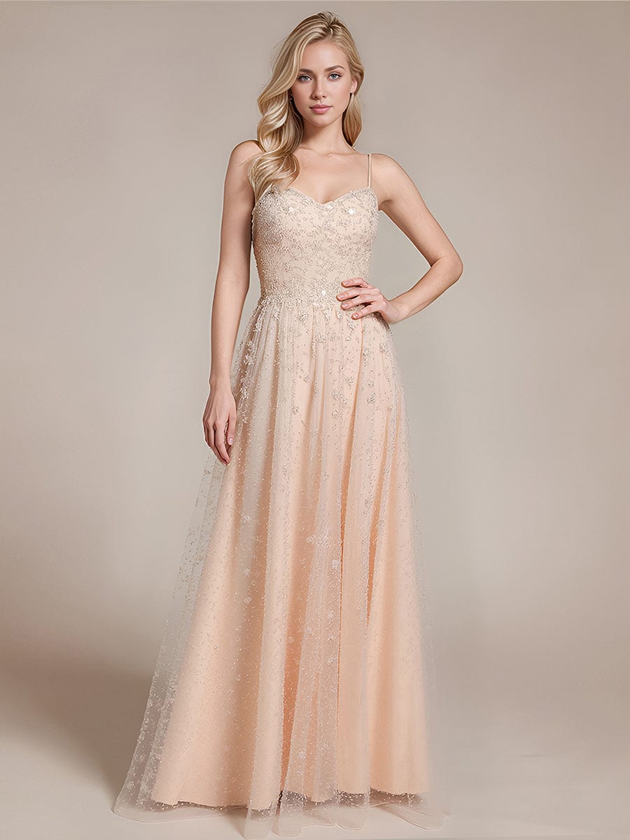 Tie Knot Sequin Sleeveless Evening Dress #color_Blush