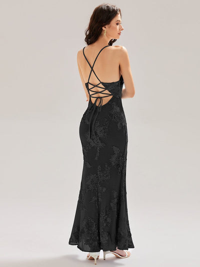 Mesh Sleeveless Mermaid Evening Dress #color_Black