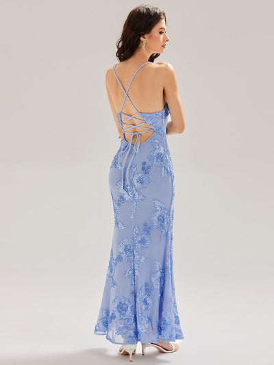 Mesh Sleeveless Mermaid Evening Dress #color_Ice Blue
