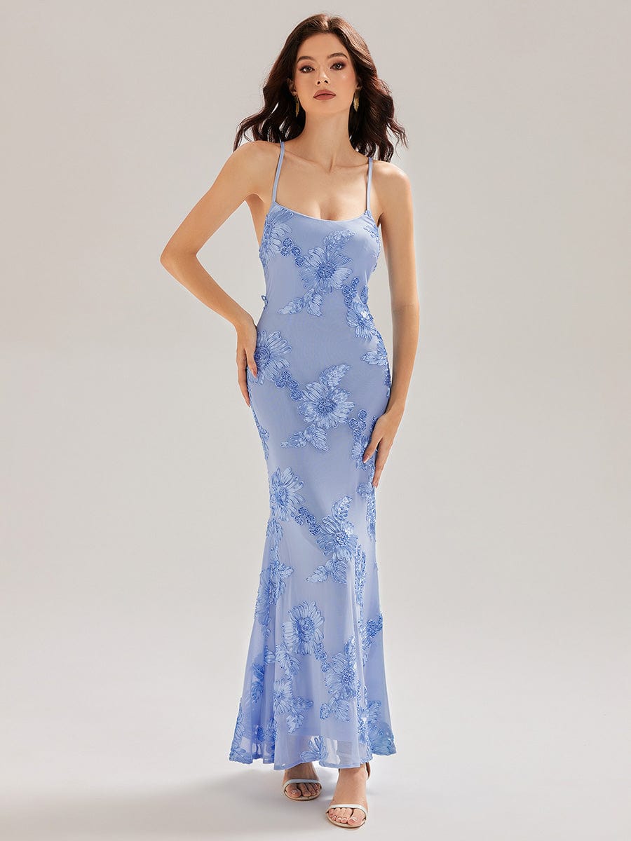 Mesh Sleeveless Mermaid Evening Dress #color_Ice Blue