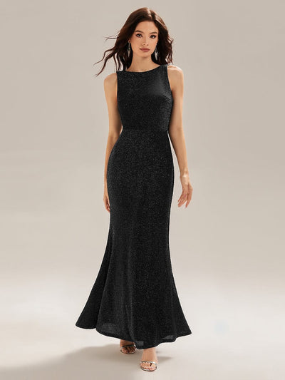 Backless Knit Sleeveless Evening Dress #color_Black