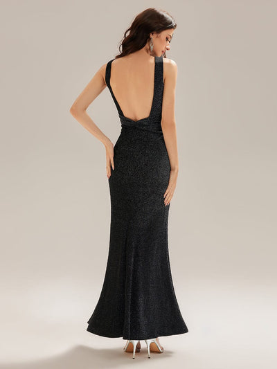 Backless Knit Sleeveless Evening Dress #color_Black