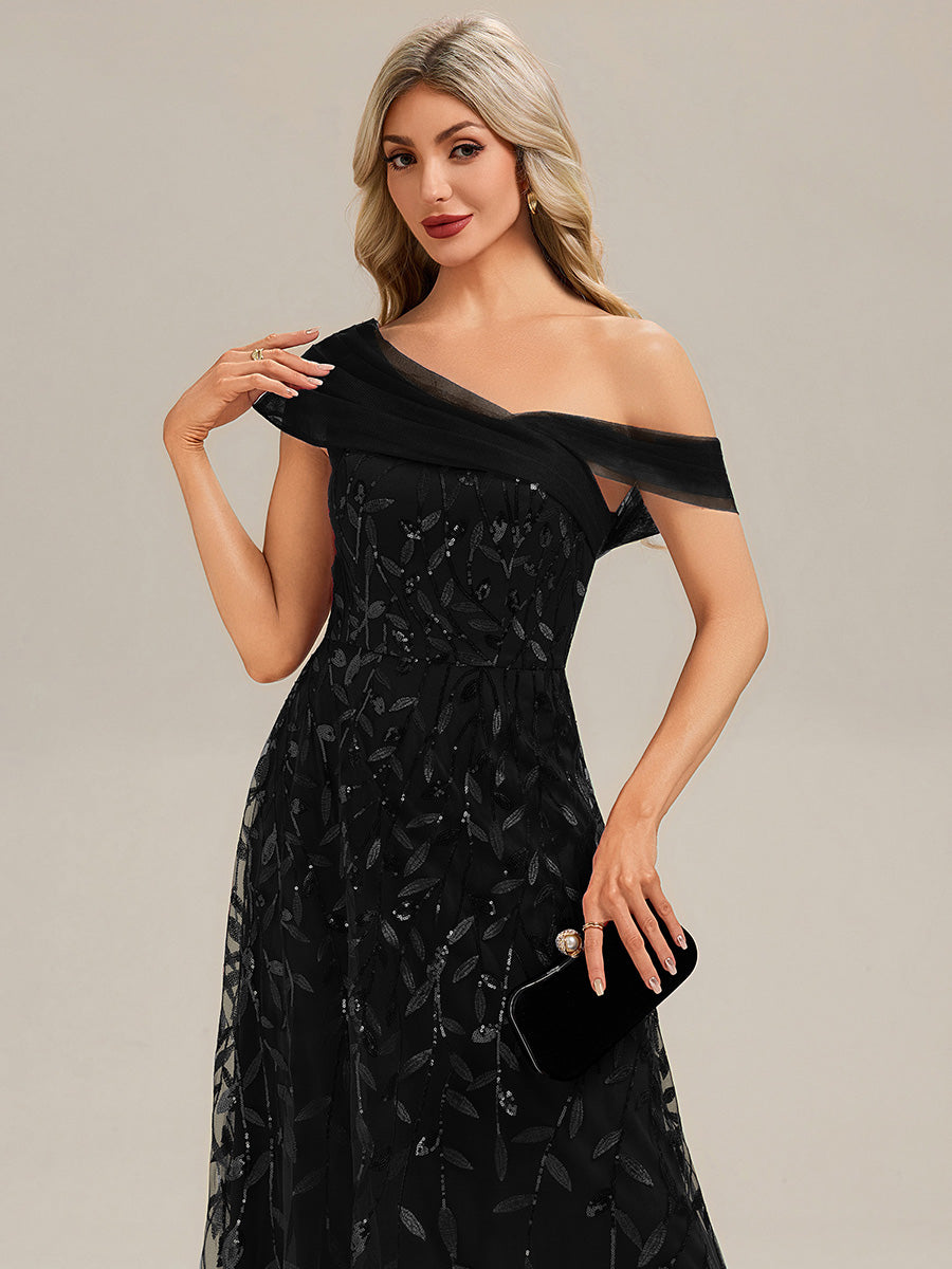 Patchwork Sequin Sleeveless Evening Dress #color_Black