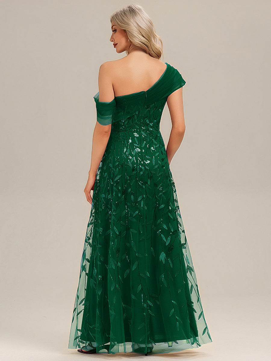 Patchwork Sequin Sleeveless Evening Dress #color_Dark Green