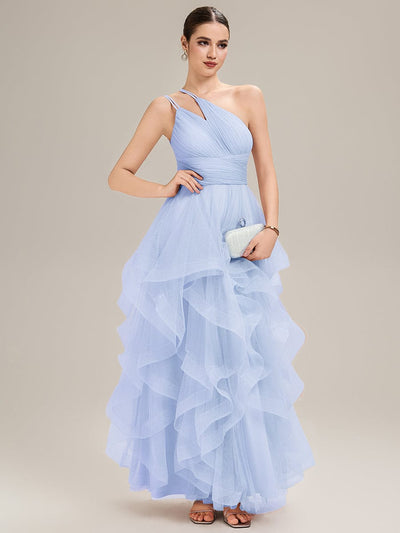 Pleated Mesh Sleeveless Evening Dress #color_Ice Blue