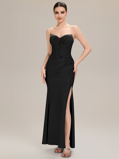 Tie-Front Knit Sleeveless Evening Dress #color_Black