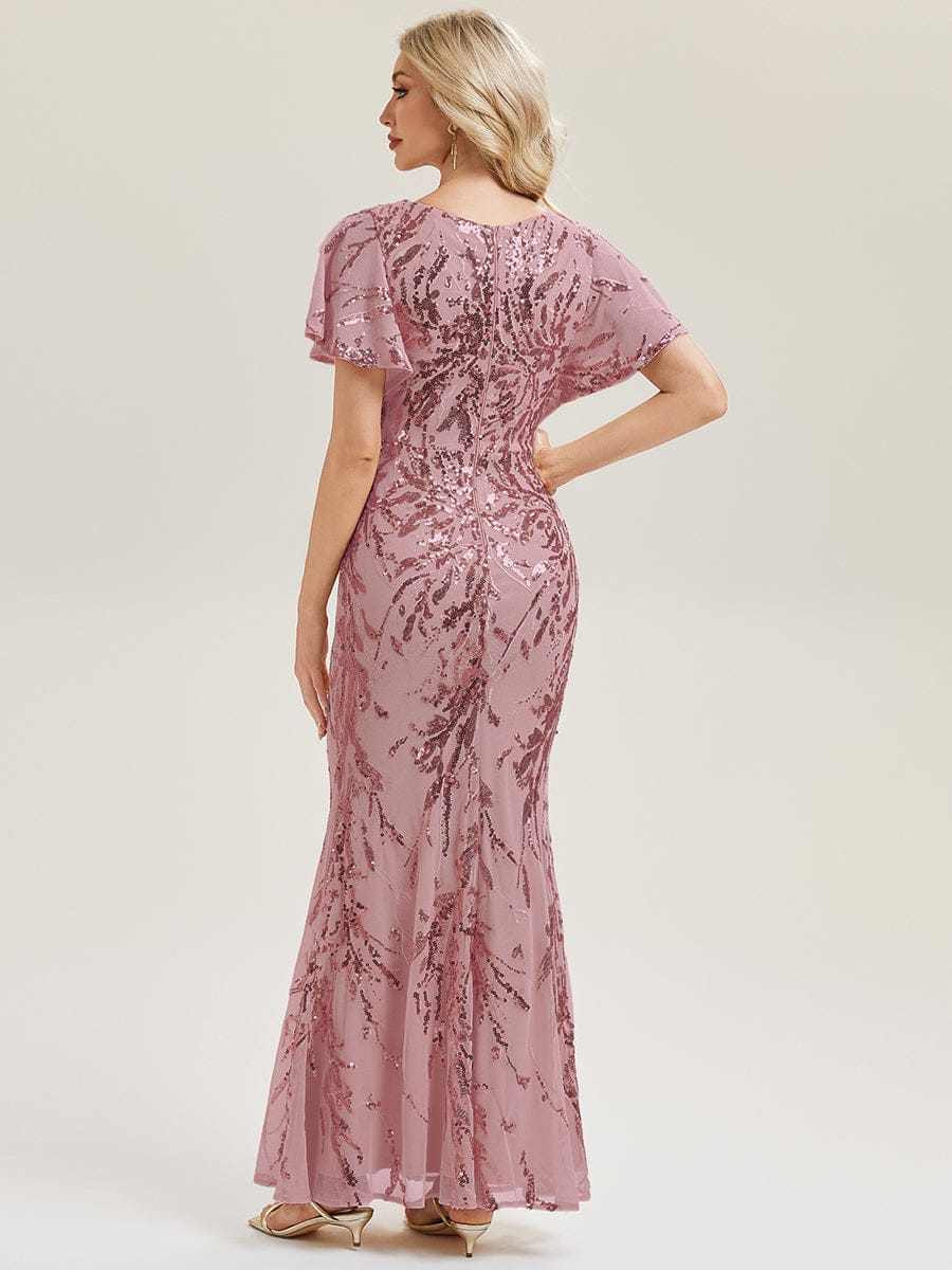 Thigh-High Slit Sequin Batwing Sleeve Evening Dress #color_Purple Orchid