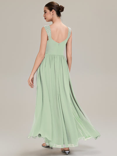 Gathered Chiffon Sleeveless Evening Dress #color_Mint Green