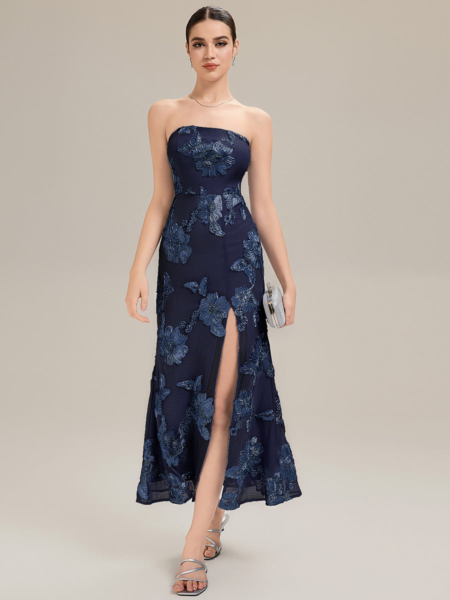 Thigh-High Slit Mesh Sleeveless Evening Dress #color_Navy Blue