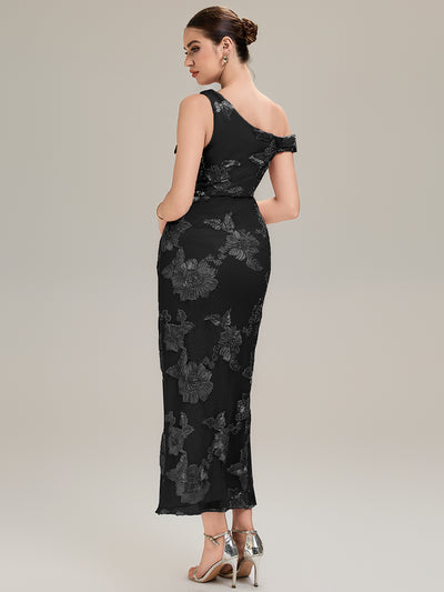 Flowing Ribbons Mesh Sleeveless Evening Dress #color_Black