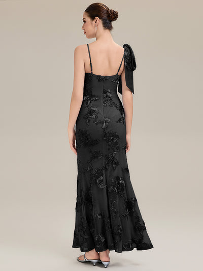 Jacquard Knit Sleeveless Evening Dress #color_Black