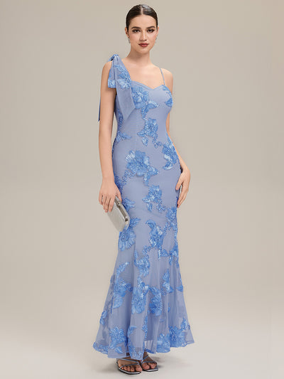 Jacquard Knit Sleeveless Evening Dress #color_Ice Blue