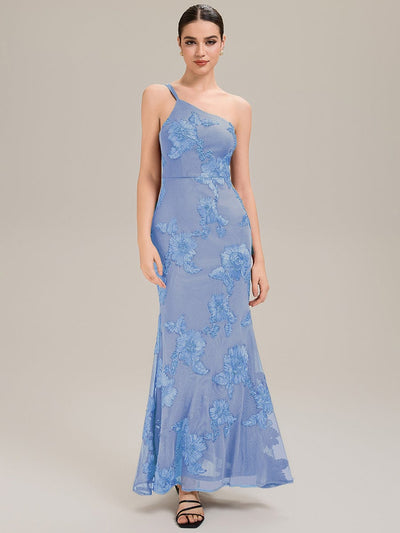 Floral Mesh Sleeveless Evening Dress #color_Ice Blue