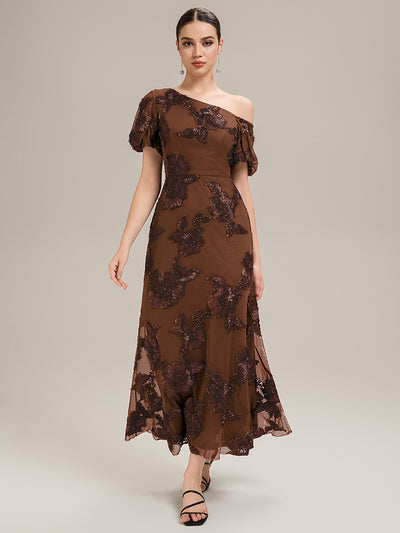 Mesh Sleeveless Mermaid Evening Dress #color_Brown