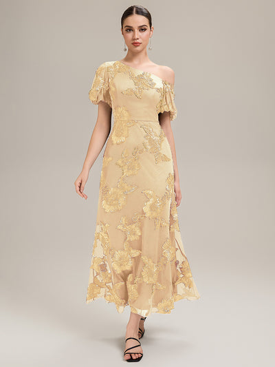 Mesh Sleeveless Mermaid Evening Dress #color_Yellow