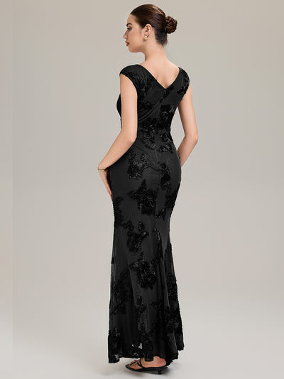Knit Sleeveless Mermaid Evening Dress #color_Black