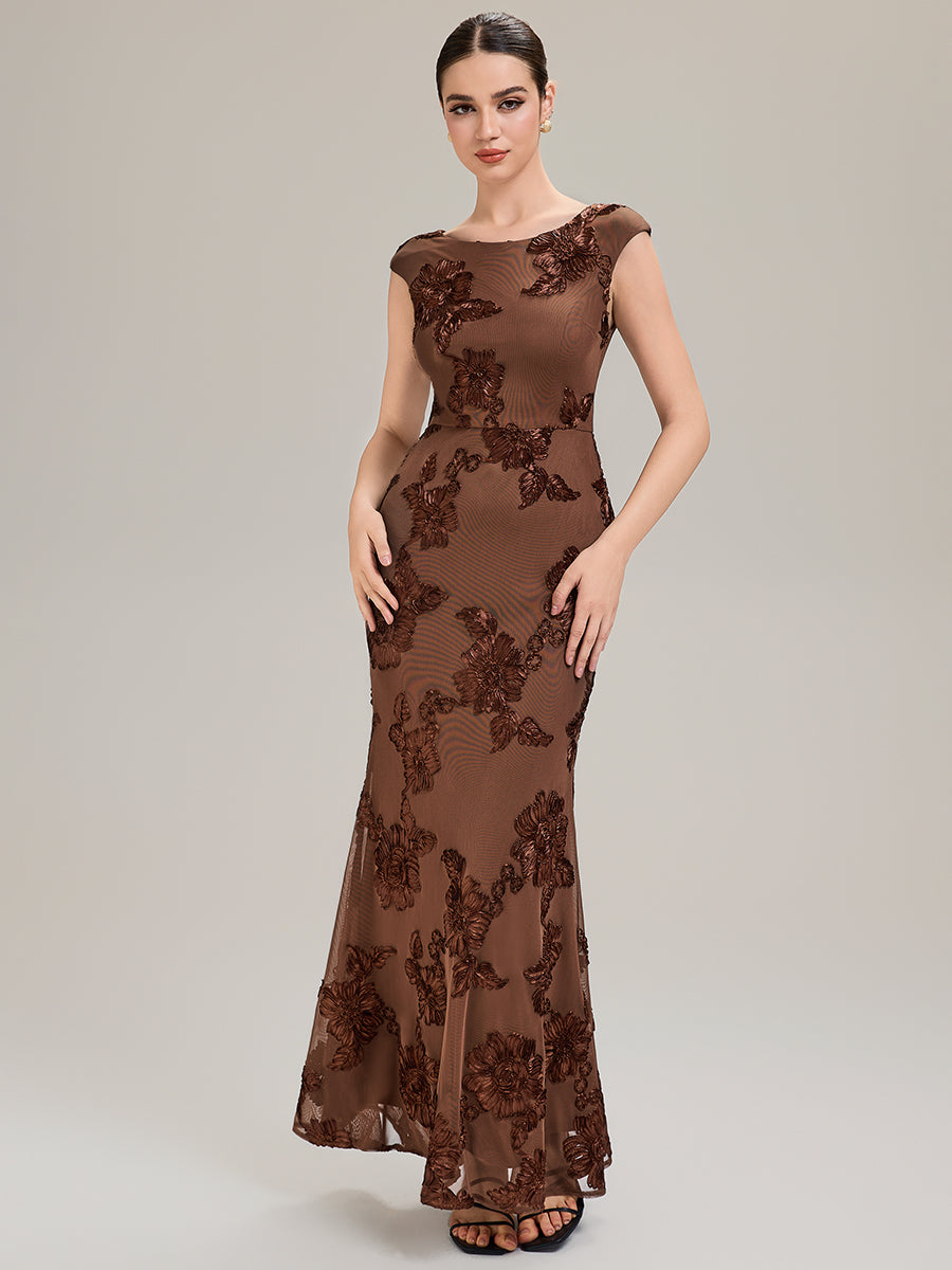 Knit Sleeveless Mermaid Evening Dress #color_Brown
