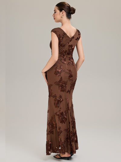 Knit Sleeveless Mermaid Evening Dress #color_Brown