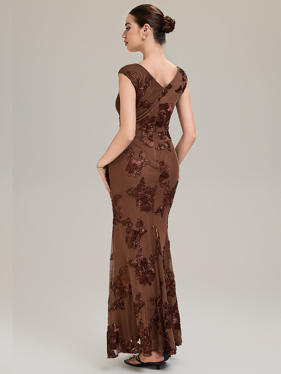 Knit Sleeveless Mermaid Evening Dress #color_Brown