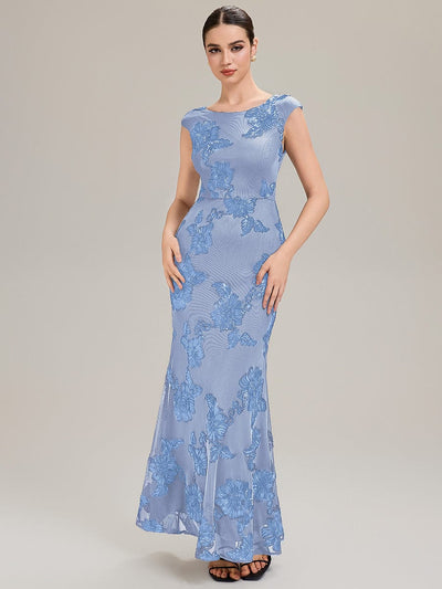 Knit Sleeveless Mermaid Evening Dress #color_Ice Blue