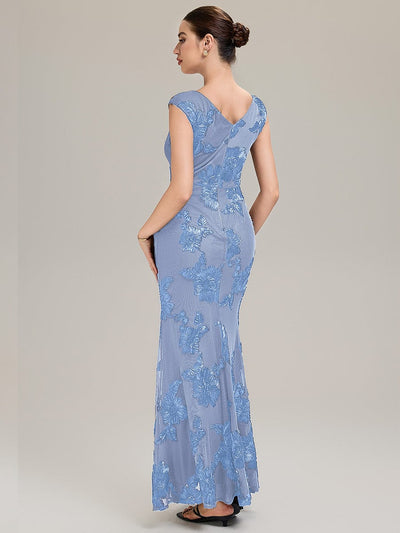 Knit Sleeveless Mermaid Evening Dress #color_Ice Blue