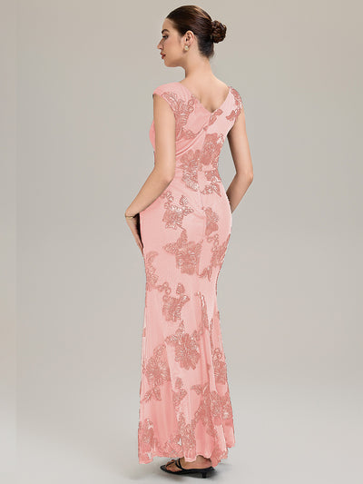 Knit Sleeveless Mermaid Evening Dress #color_Pink