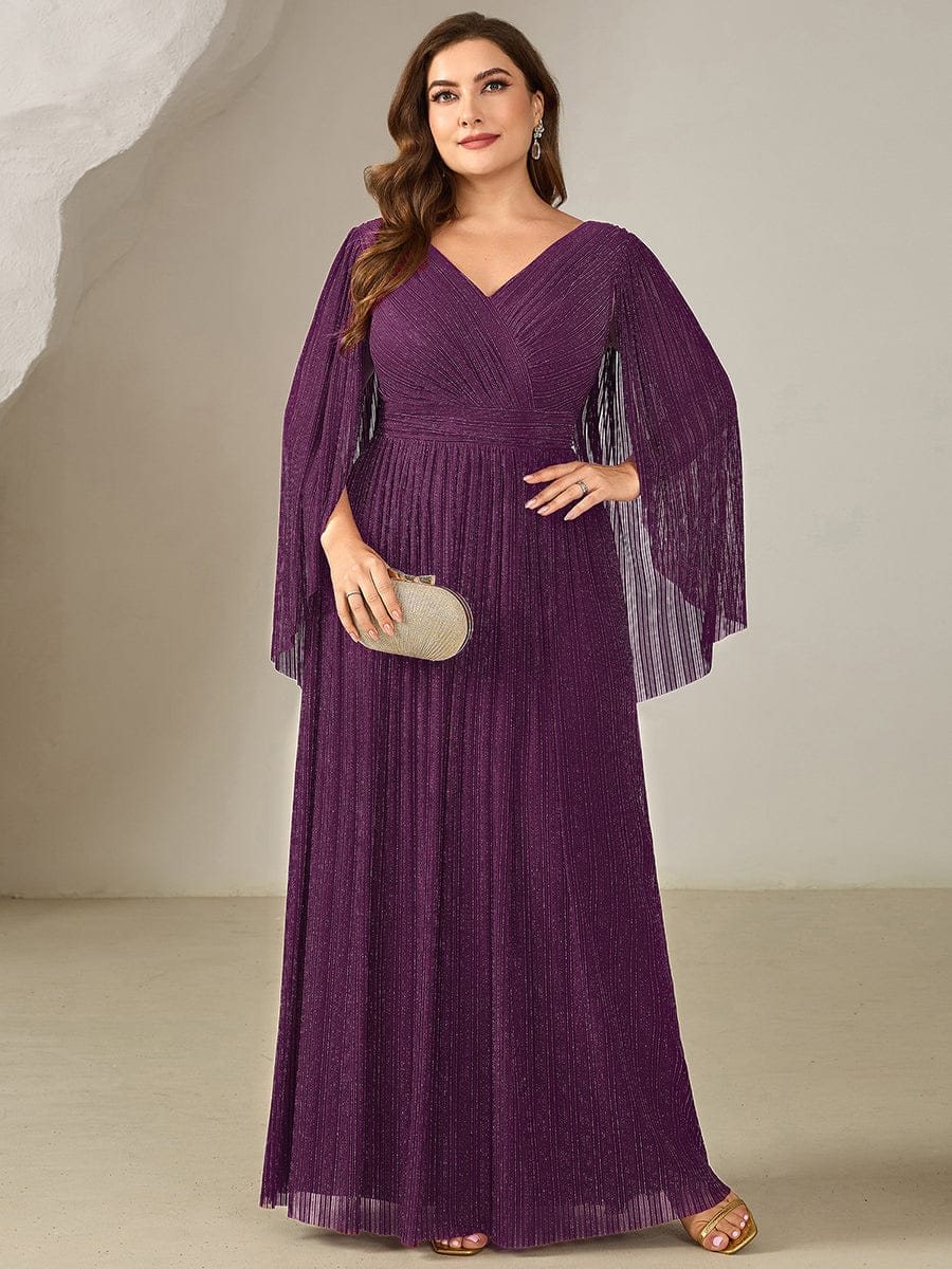 Deep V-Neck Mesh Batwing Sleeve Evening Dress #color_Purple Wisteria
