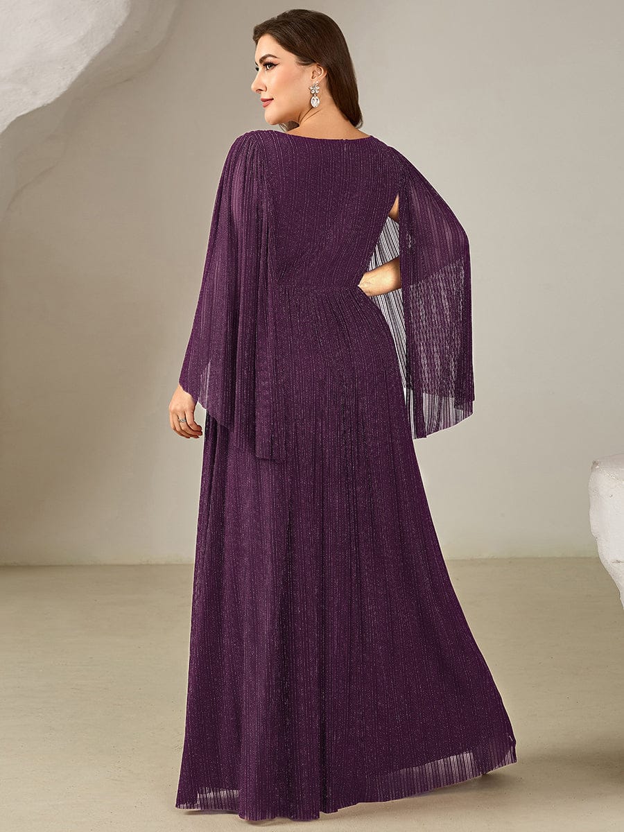 Deep V-Neck Mesh Batwing Sleeve Evening Dress #color_Purple Wisteria