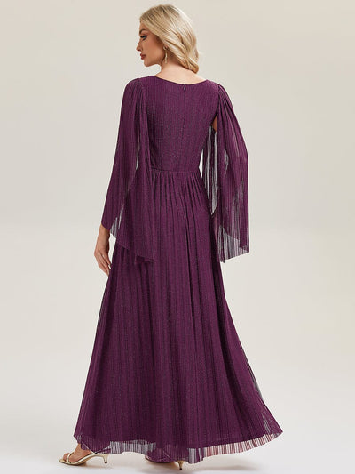 Deep V-Neck Mesh Batwing Sleeve Evening Dress #color_Purple Wisteria