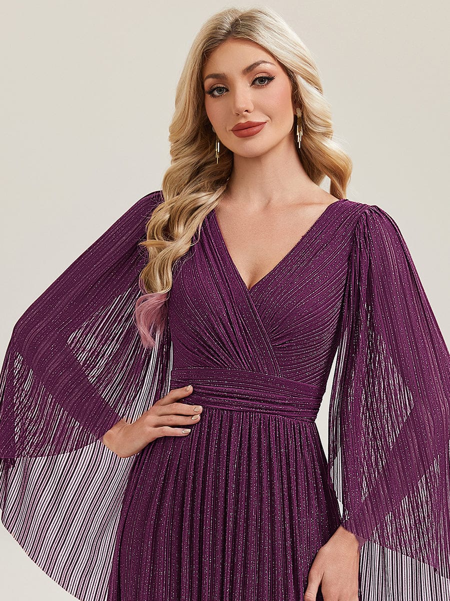 Deep V-Neck Mesh Batwing Sleeve Evening Dress #color_Purple Wisteria