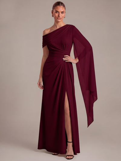 Draped Jersey One Shoulder Maxi Dress