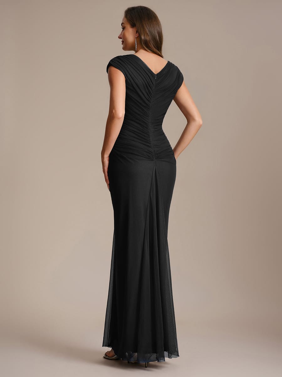 Tulle Cap Sleeve Bodycon Dress #color_Black