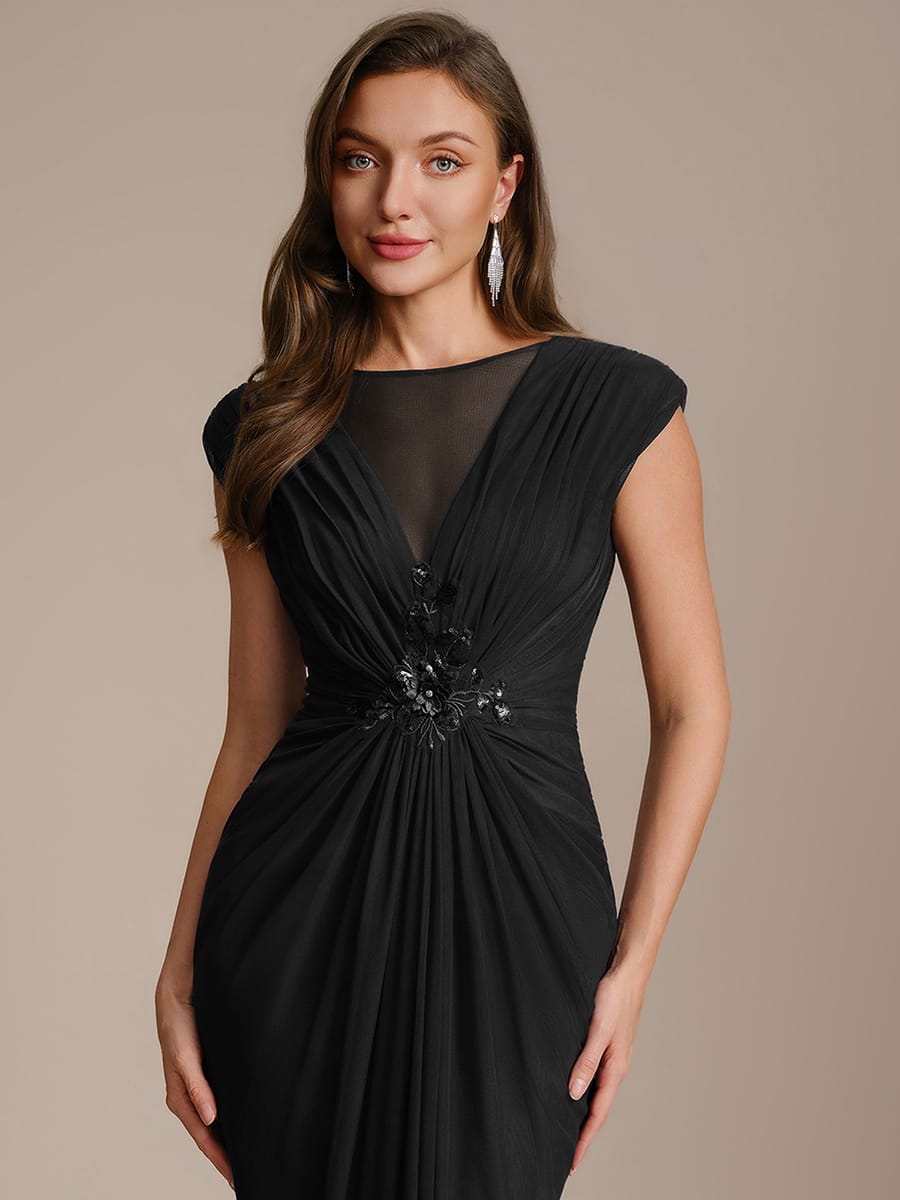 Tulle Cap Sleeve Bodycon Dress #color_Black