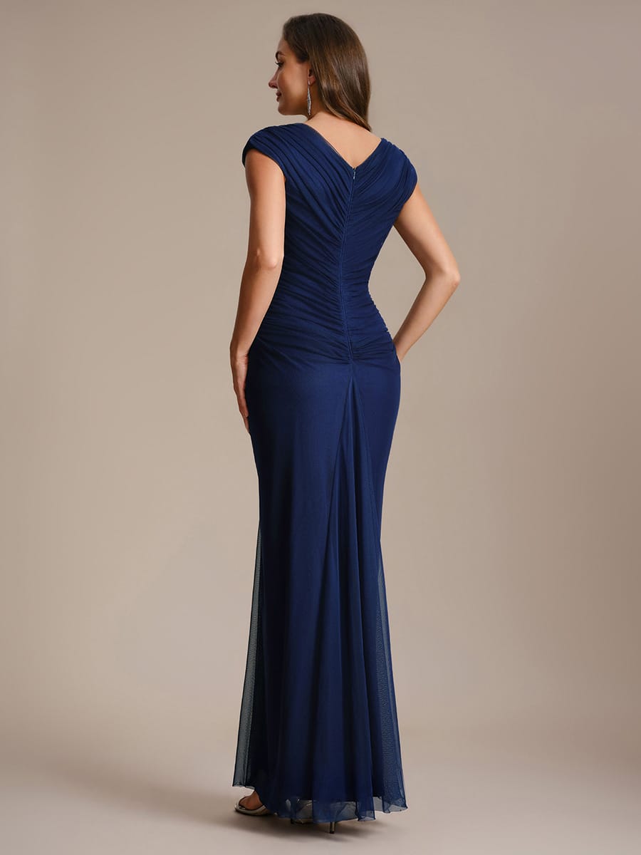 Tulle Cap Sleeve Bodycon Dress #color_Navy Blue