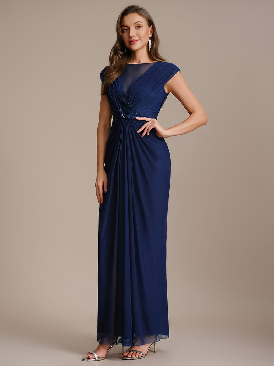 Tulle Cap Sleeve Bodycon Dress #color_Navy Blue