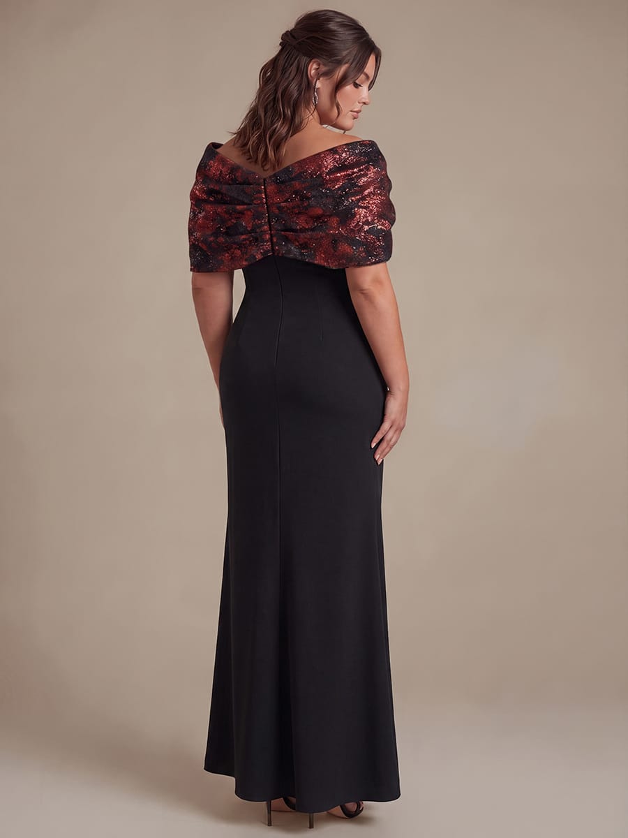 Knotted Jacquard Cape Sleeve Dress #color_Burgundy/Black
