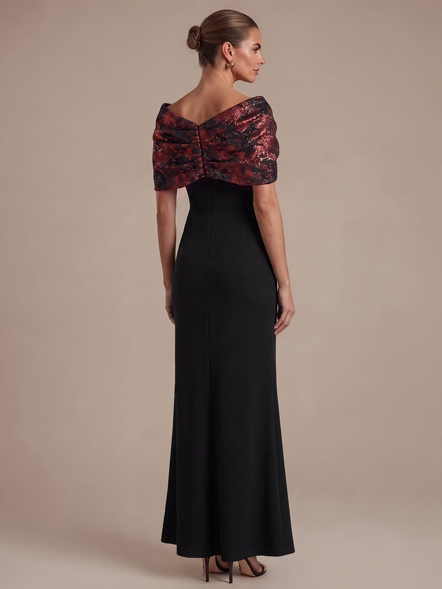Knotted Jacquard Cape Sleeve Dress #color_Burgundy