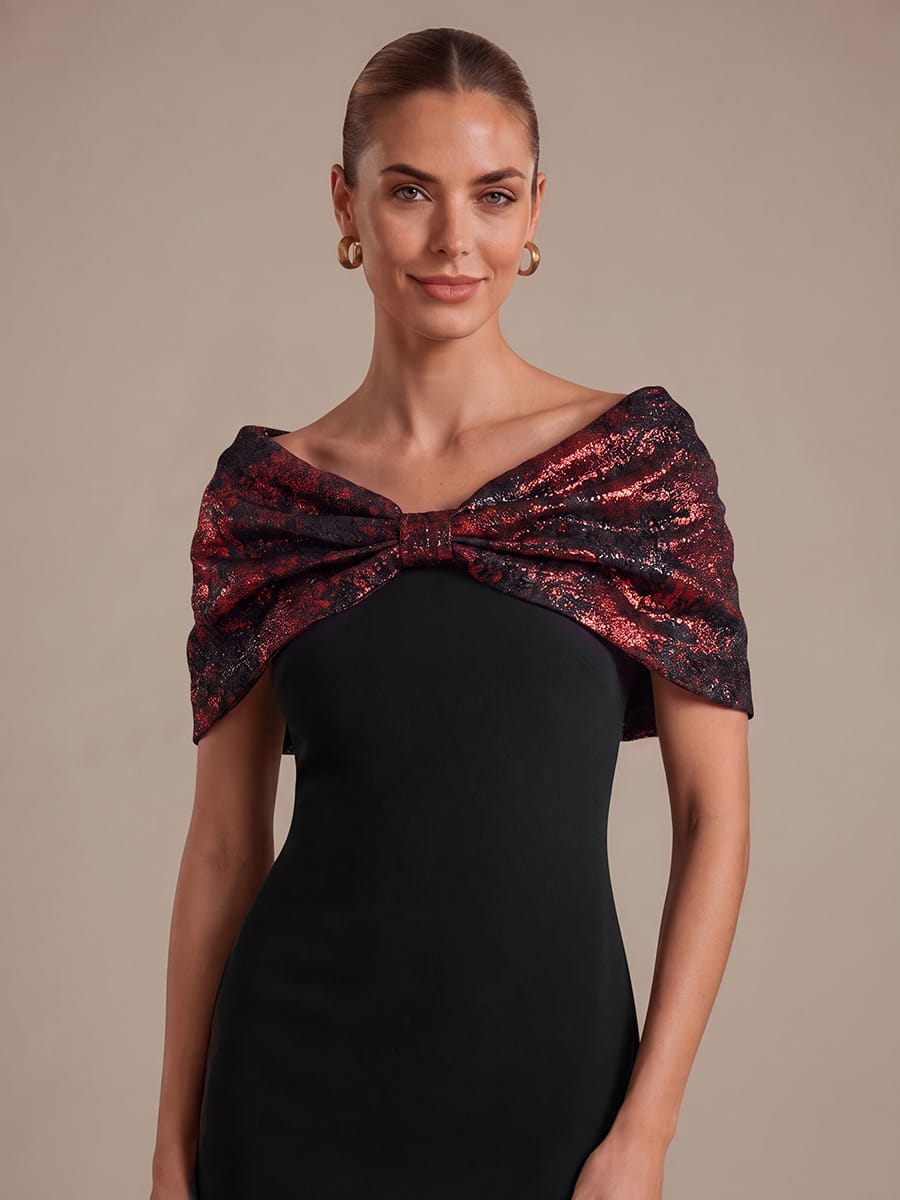 Knotted Jacquard Cape Sleeve Dress #color_Burgundy