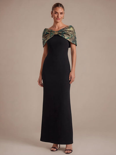 Knotted Jacquard Cape Sleeve Dress