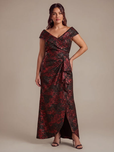 Plus Size Ruffle Slit Mermaid Jacquard High Low Dress