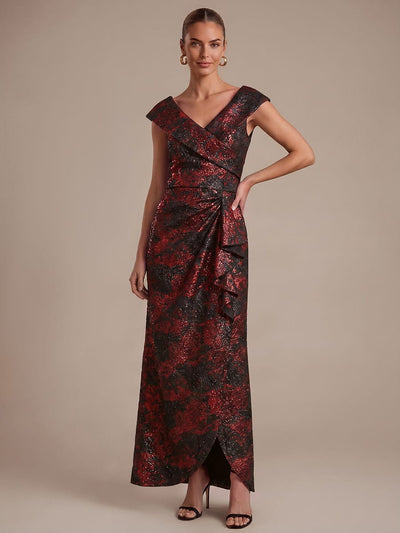 Slit Jacquard Cap Sleeve Dress