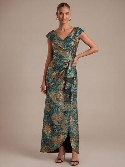 Ruffle Slit Mermaid Jacquard High Low Dress