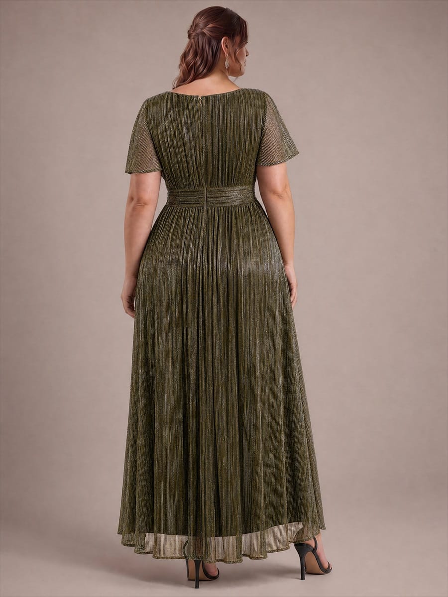 Ruffled Tulle Cap Sleeve Dress #color_Metallic Gold