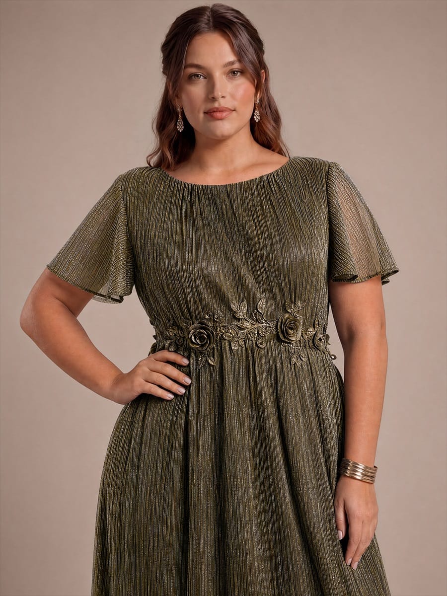 Ruffled Tulle Cap Sleeve Dress #color_Metallic Gold