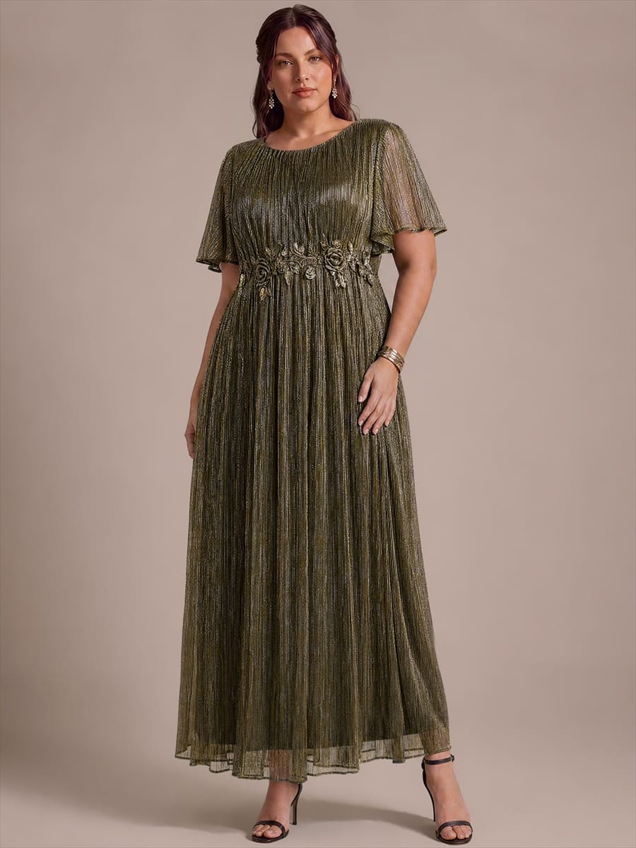 Ruffled Tulle Cap Sleeve Dress #color_Metallic Gold