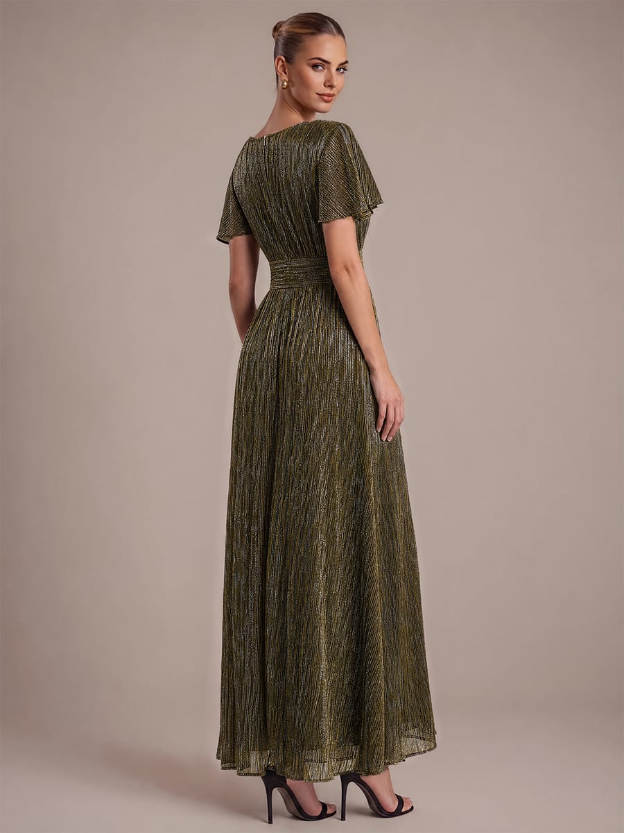 Ruffled Tulle Cap Sleeve Dress #color_Metallic Gold