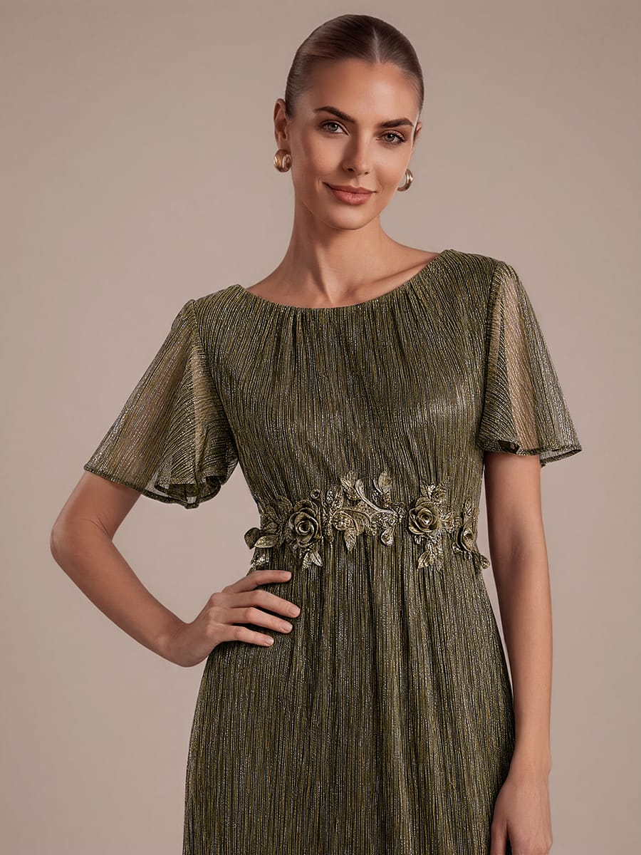 Ruffled Tulle Cap Sleeve Dress #color_Metallic Gold