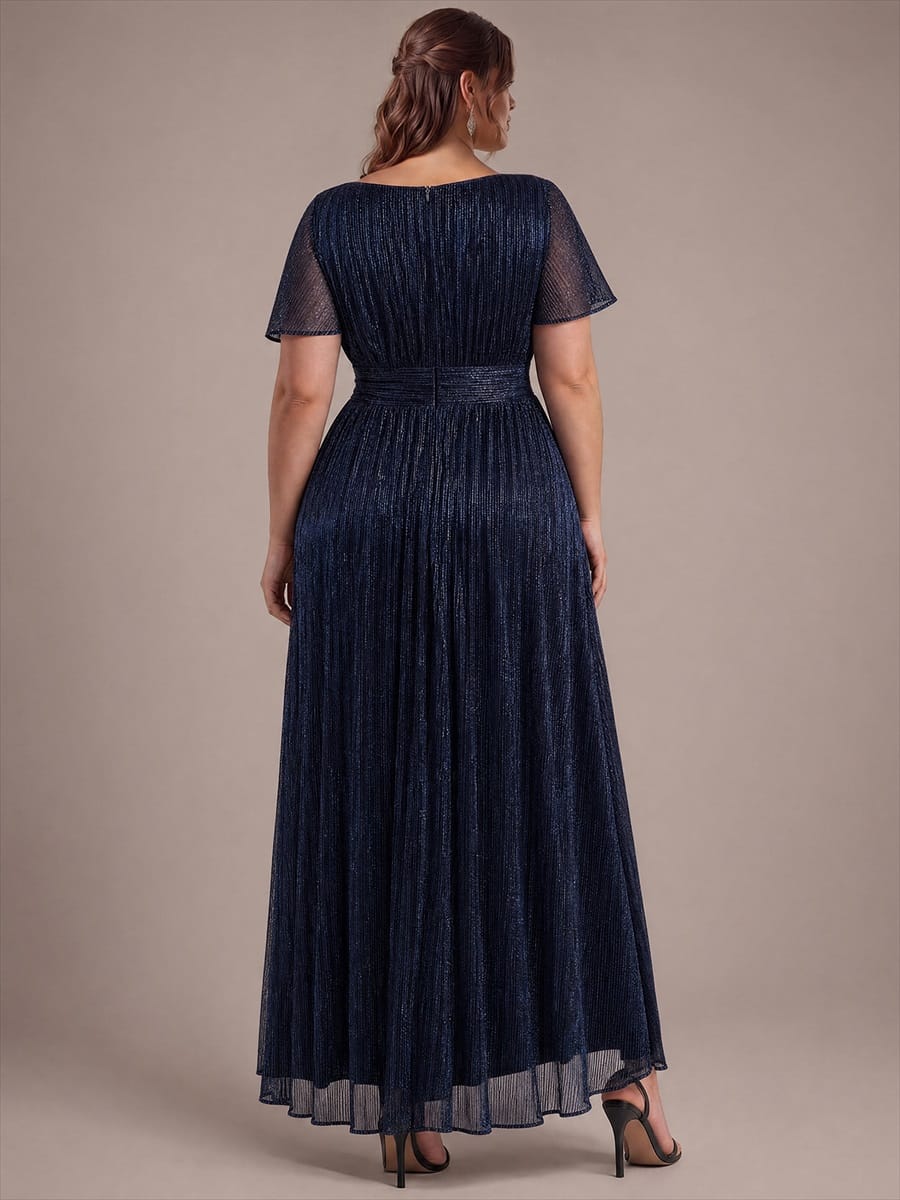 Ruffled Tulle Cap Sleeve Dress #color_Navy Blue
