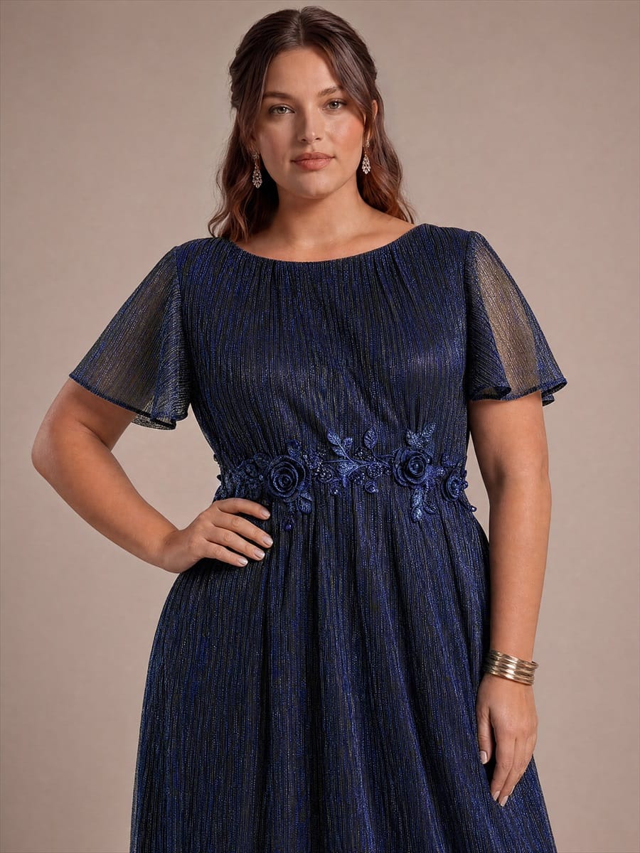 Ruffled Tulle Cap Sleeve Dress #color_Navy Blue