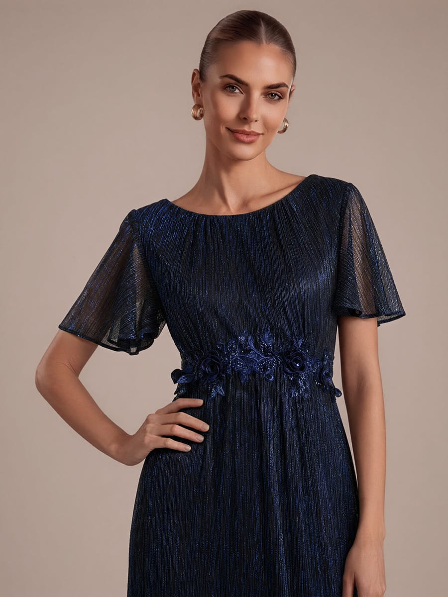 Ruffled Tulle Cap Sleeve Dress #color_Navy Blue